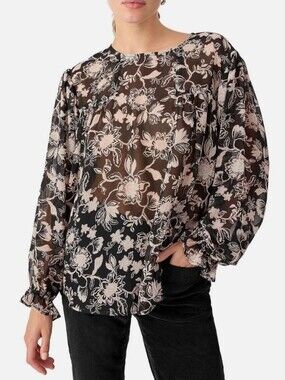 🐢NWT Sanctuary Black Sheer Blouse with Blush Floral Print